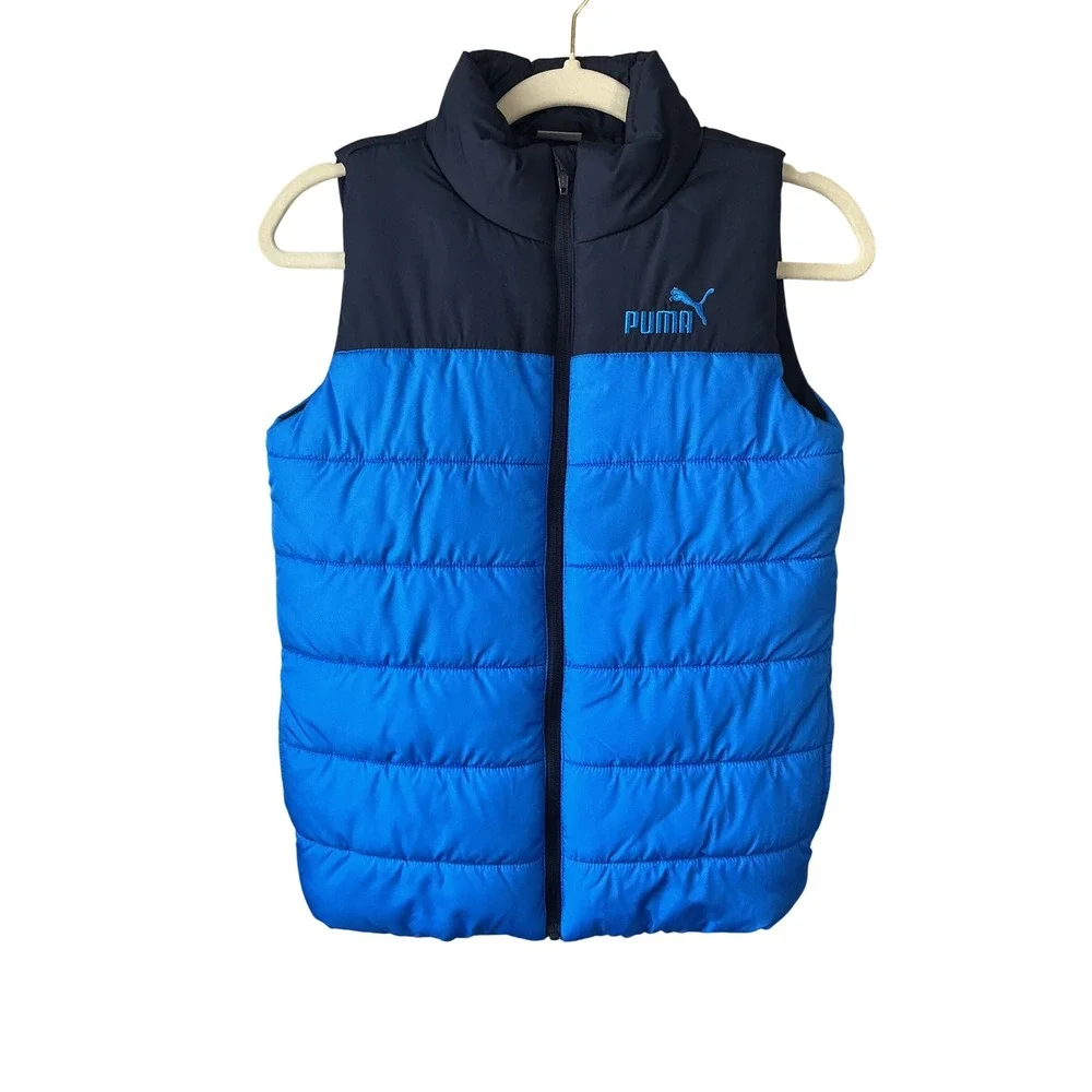 Puma Boys Blue Navy Quilted Puffer Vest Full Zip Size M 10/12